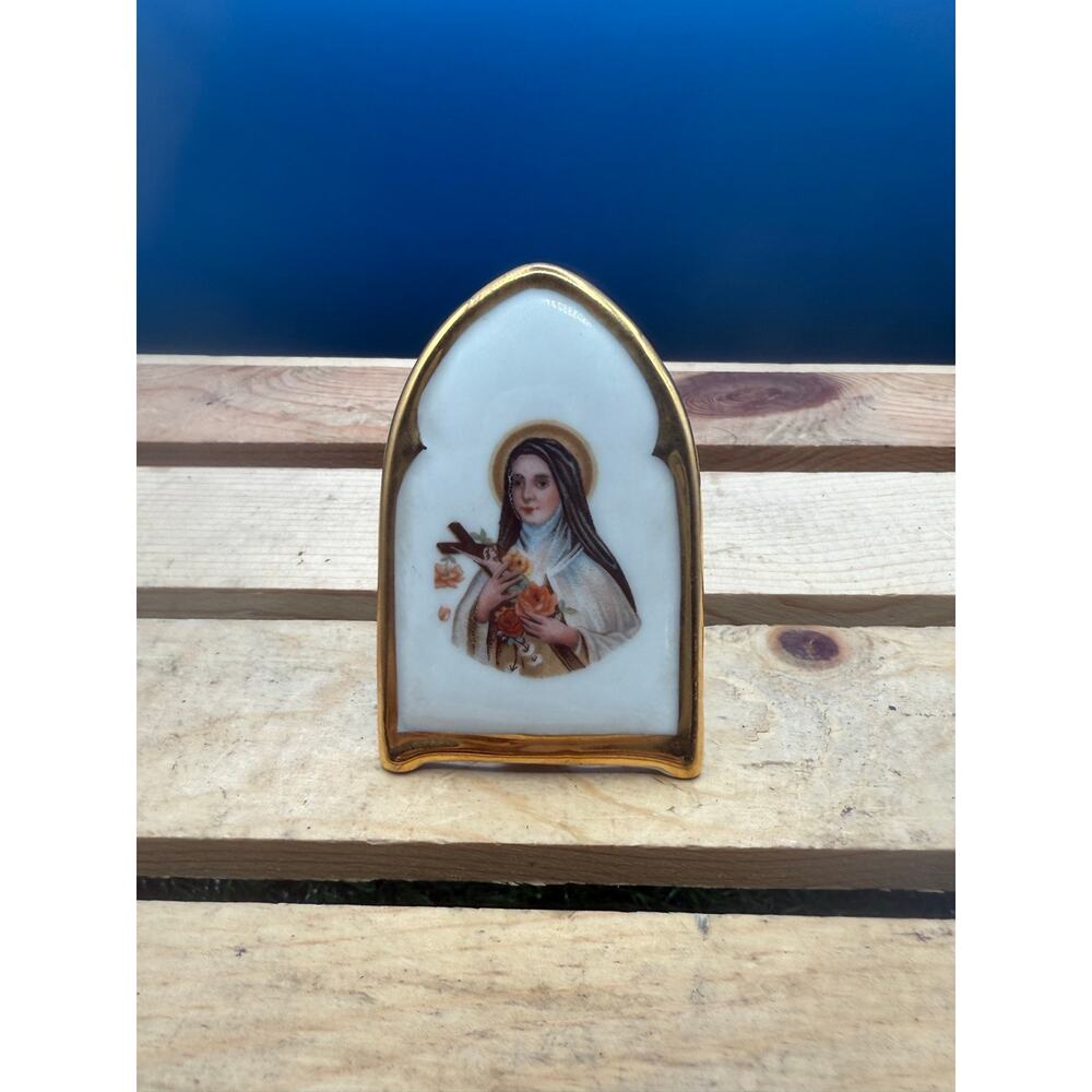 Vintage Meissner Limoges France Porcelain Plaque StTherese Lisieux Little Flower